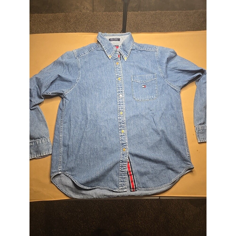 Vintage Tommy Hilfiger Denim Shirt size 10 Chambray 90's Y2K Button Down